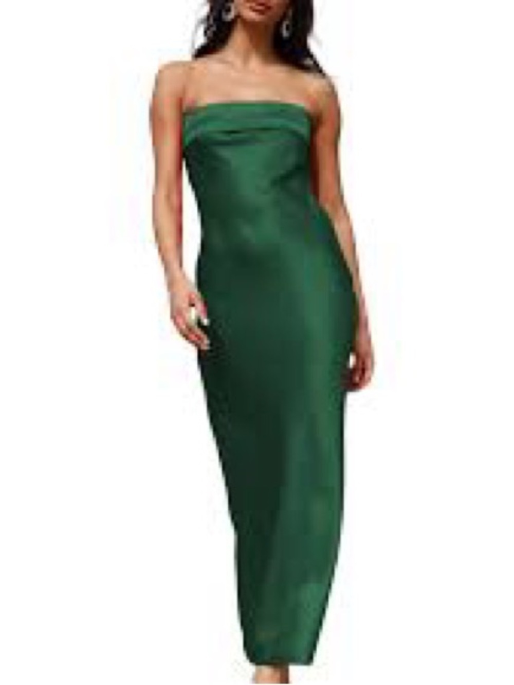 Strapless Forest Green Satin Column Evening Dress